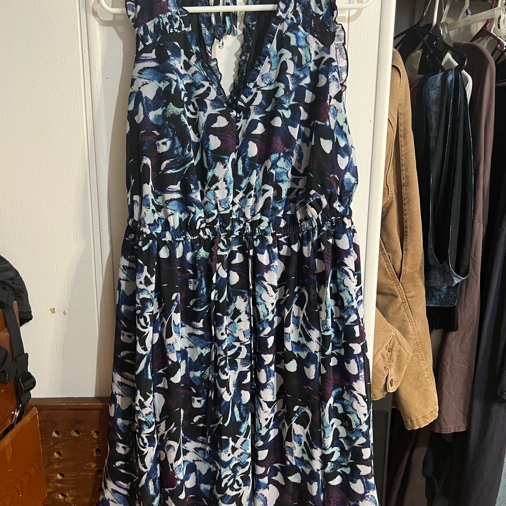 Torrid Blue and Black Abstract Midi Dress